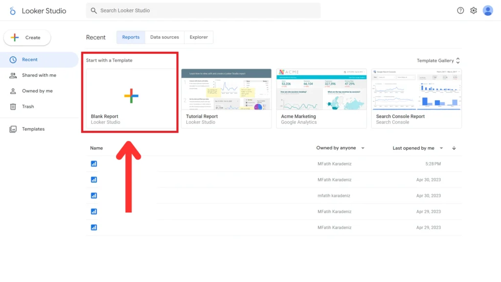 looker studio add a report