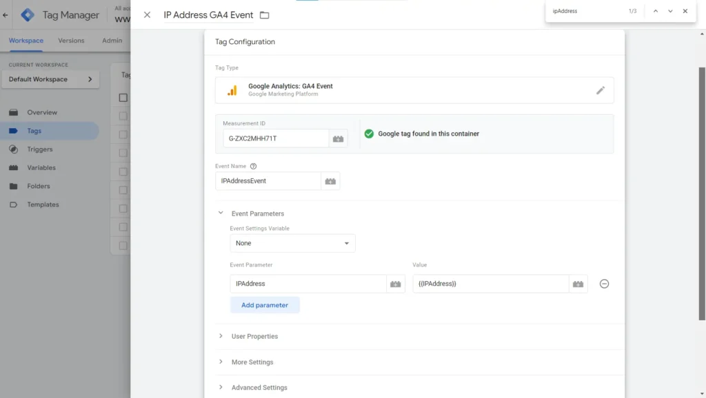 IP Address GA4 Event